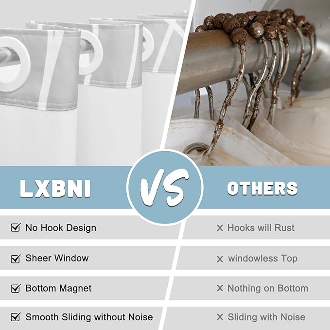 No Hook Ombre Grey Striped Shower Curtain with Snap in Liner Set - Hotel Shower Curtain and Liner Set with See Through Mesh Top Window,Machine Washable, 71x74 INCH