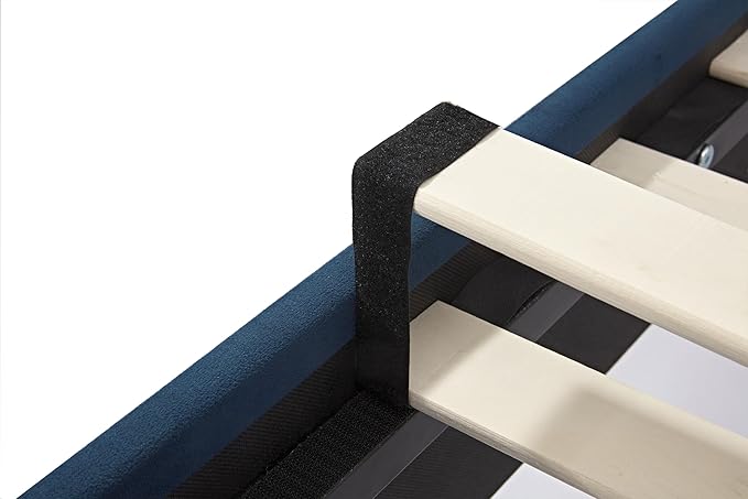 GDFStudio Tall Headboard Upholstered Bed,King Size Platform Bed Frame with Headboard Nailhead Trim Wingback,54" High No Box Spring Needed Easy Assembly Traditional Hand Buttoned Tufting Blue Velvet