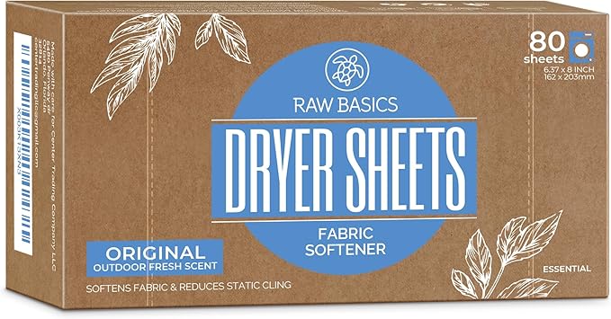 Dryer Sheets, 80 Bulk Loads - Laundry Fabric Softener Strips to Guard Against Static - Non Toxic for Sensitive Skin - Zero Waste and Plastic Free - Lightly Scented with Wrinkle Release Technology
