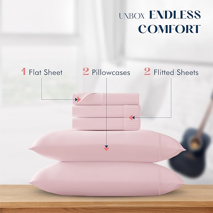 XOOX Linen Split King Sheets Sets for Adjustable Bed - 100% Cotton 500 Thread Count Split Head King Sheets (5 PC, Blush), Soft, Cooling Sateen Weave Sleep Number Deep Pocket Bed Sheet Set