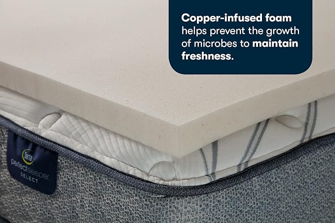 Serta CopperGel Cooling, Pressure-Relieving Memory Foam Mattress Topper, 2 Inch, California King