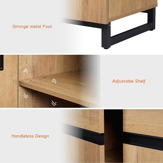 Wampat Modern TV Stand for 40 inch TVs, Entertainment Center Console with Adjustable Shelves and Metal Base for Living Room, Bedroom, Oak