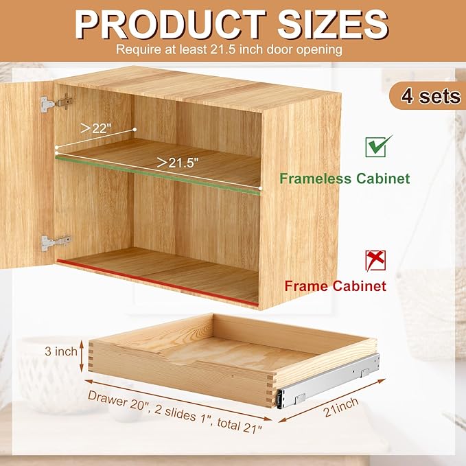 Sintuff 4 Set Wooden Pull out Tray Cabinet Organizer Soft Close Roll out Shelves for Kitchen Cabinets Fully Assembled Slide Pantry Shelves(21'' X 21'')