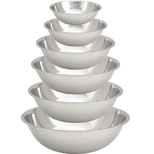 Tiger Chef Stainless Steel Mixing Bowls Set for Kitchen - Nesting Prep Bowls (Set of 6)
