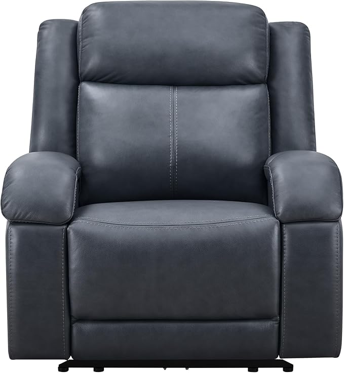 Watson & Whitely Genuine Leather Power Recliner Chairs for Adults, Wall Hugger RV Recliner with Power Headrest & Charging Ports, Electric Recliner Sofa Chair for Living Room, Navy