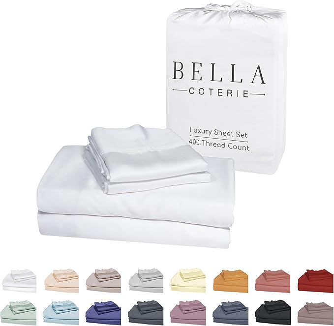 Bella Coterie Luxury Bamboo Viscose Cal King Size Sheet Set | 100% Organically Grown | Ultra Soft | Cooling for Hot Sleepers | 18" Deep Pocket [White]