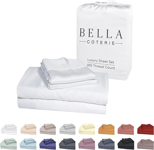 Bella Coterie Luxury Bamboo Viscose King Size Sheet Set | 100% Organically Grown | Ultra Soft | Cooling for Hot Sleepers | 18" Deep Pocket [White]