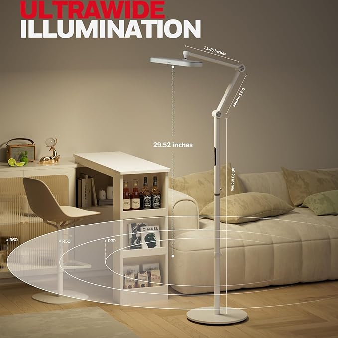 Honeywell LED Floor Lamp Mordern - 05D01 Sunturalux™ Dimmable Floor Lamp for Living Room Standing Lamp, Eye-Caring Standing Light for Home Office Bedroom White