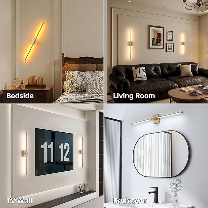 Battery Operated Wall Sconce Set of 2, 5000mAh Rechargeable Wall Sconces with Detachable Battery, Indoor 350°Rotate Wall Lights for Bedroom Living Room, Gold, 31.5 Inch