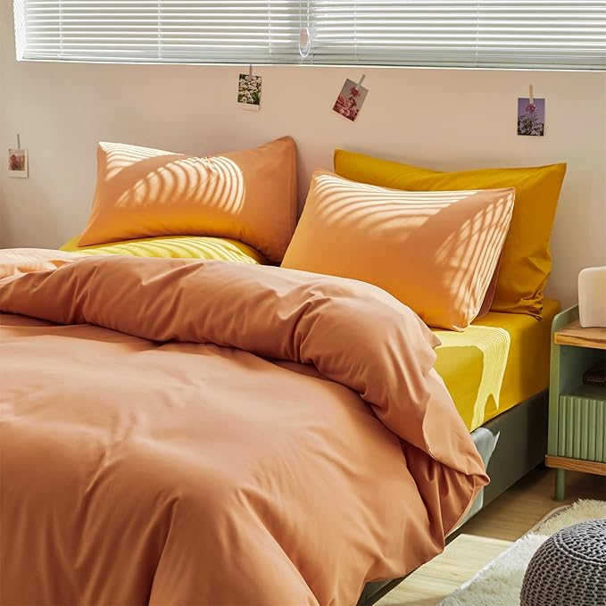 CLOTHKNOW Peach Pink Comforter Set: California King, 3Pcs (1 x Comforter, 2 x Pillowcases), Modern, Contemporary, Solid, Fruit Theme, 200 Thread Count, Cotton Blend, Machine Washable