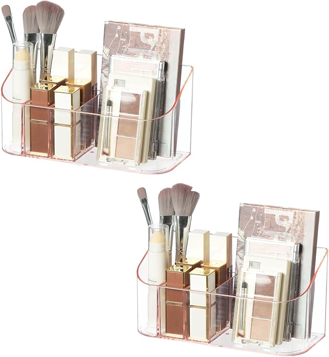 SUNFICON 2 Pack Makeup Holders Organizers Trays Cosmetic Display Case Tabletop Desktop Vanity Countertop Bathroom Wall Cabinet Medicine Storage Box Womens Ladies Girls Crystal Pink