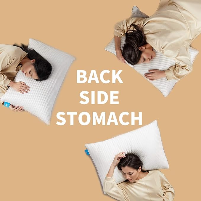 Pillows Standard Size Set of 2 Cooling Shredded Memory Foam Pillows 2 Pack for Sleeping for Side Back Stomach Sleepers