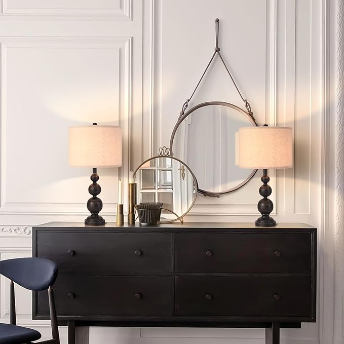 24.4" Farmhouse Bedside Black Table Lamps Set of 2 for Living Room Bedroom Nightstand, Black Iron Rustic Table Lamp for Kitchen, Vintage Table Lamp for End Table Side Table (Bulbs Not Included)