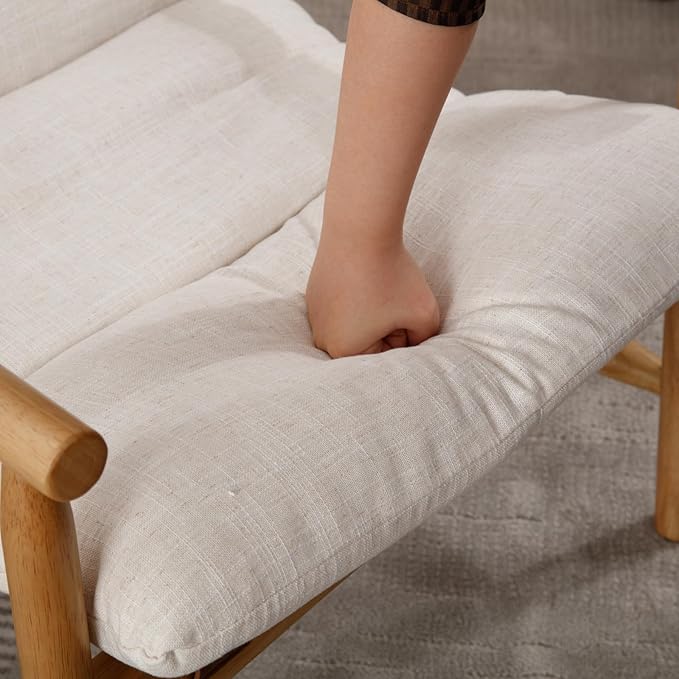 Mid-Century Modern Accent Chair Set of 2 - Solid Wood Lounge Chair with Removable Chenille Cushion, Low Back Reading Chair for Living Room/Bedroom/Balcony, Beige Sofa Chair (Easy Assembly)