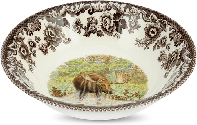 Spode Woodland Majestic Moose Ascot Cereal Bowl - 8 Inch Fine Earthenware Dish, Dishwasher & Microwave Safe, Winter Lodge & Holiday Dining Bowl - Made in England, Warm Oven to 225°