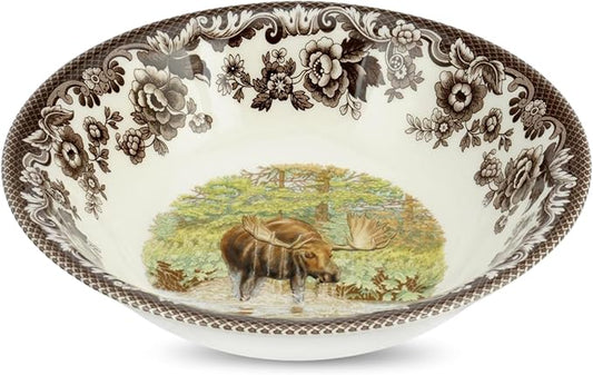 Spode Woodland Majestic Moose Ascot Cereal Bowl - 8 Inch Fine Earthenware Dish, Dishwasher & Microwave Safe, Winter Lodge & Holiday Dining Bowl - Made in England, Warm Oven to 225°