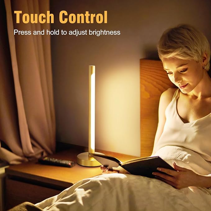 Gold Cordless Table Lamp, 5200mAh Rechargeable Battery Operated Lamp with 3-Levels Brightness, Touch LED Night Light Wireless Minimalist Design for Bedroom Camping Outdoor Patio,Brass