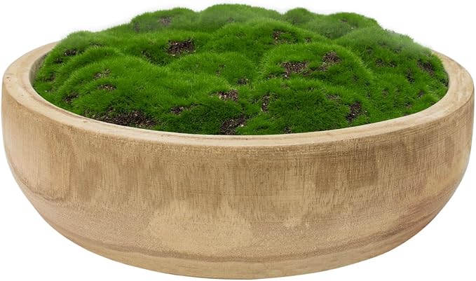 NAHARO Moss Wood Bowl, Natural Round Decorative Dough Bowl, Artificial Moss Centerpiece for Wedding Table, Home Decoration, Living Room, Office, No Maintenance