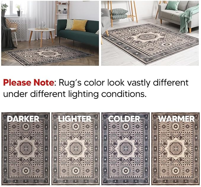 Keen Home Design 6x9 Rug - Machine Washable Area Rug with Non-Slip Backing, Ideal for Living Room, Dining Room, Bedroom - Vintage, Easy Clean, Durable, Low Pile Rug - (6' x 9')