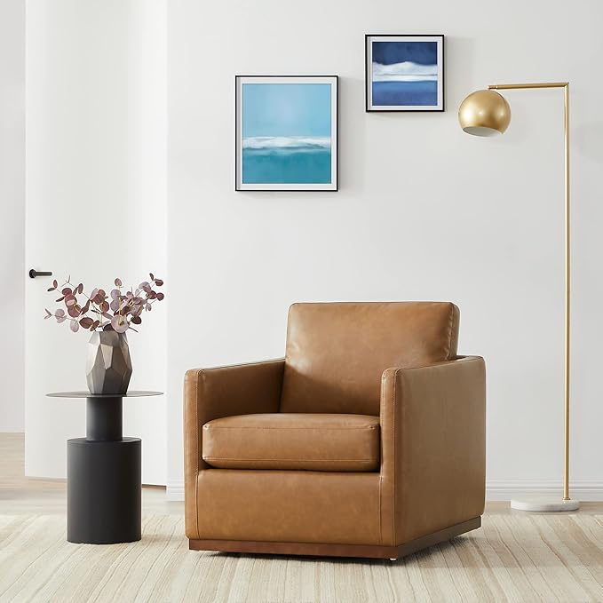 CHITA Swivel Accent Chair, FSC Certified Mid Century Modern Arm Chair for Living Room and Bedroom, Fully Assembled, Saddle Brown