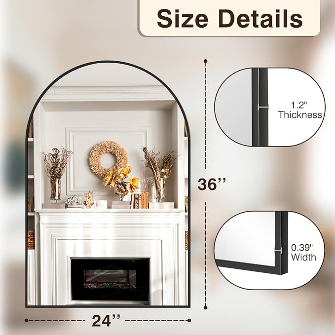 FICTOR Bathroom Mirror for Wall,2 Pack 24”x36” Arched Vanity Bathroom Mirror for Over Sink, Metal Framed with HD Shatter-Proof Glass for Entryway, Living Room,Bedroom(Black)