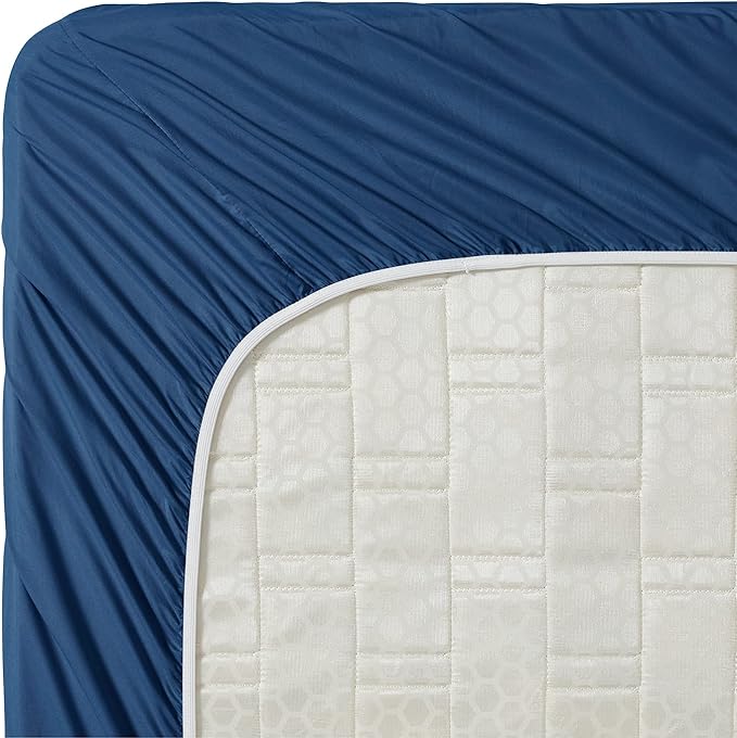 Clara Clark Premier 1800, Twin Bed Sheet Set, 3Pcs Deep Pocket Navy Blue Sheets, Includes Fitted, Flat & Pillowcase, Microfiber, Soft & Breathable, Fade Resistant
