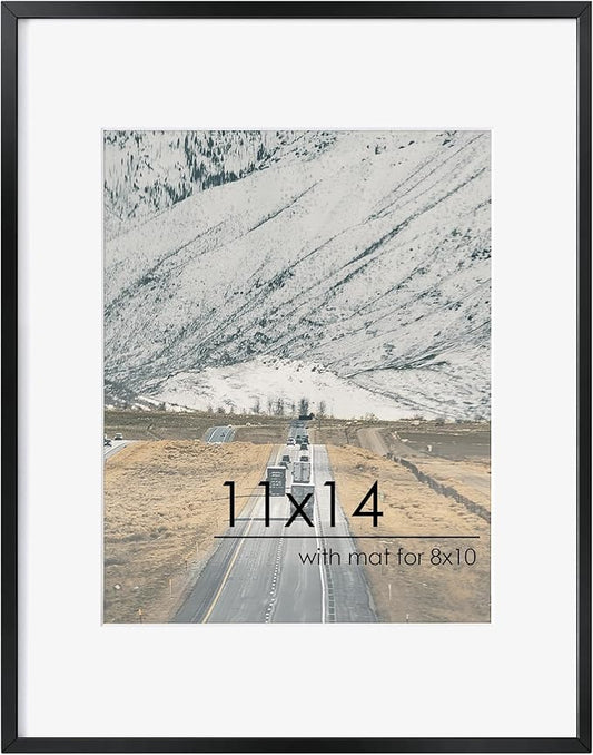 11x14 Picture Frame - 11 by 14 Metal Picture Frame With Mat For 8x10 | 14x11 Frame Aluminum | Plexiglass And Hanging Hardware Included | 11x14 Poster Frame | Black