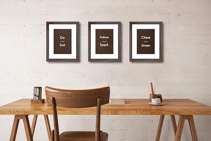 8x10 Picture Frame Set of 3 with Real Glass for Pictures 5x7 with Mat or 8x10 Without Mat, Wall Mounting or Tabletop display Photo Frames in Walnut