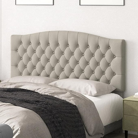 Queen Headboard Only, Upholstered Head Board for Adjustable Bed Velvet Tufted Queen/Full Size Wall Mounted Headboard with Solid Wood Legs Head Board, Taupe