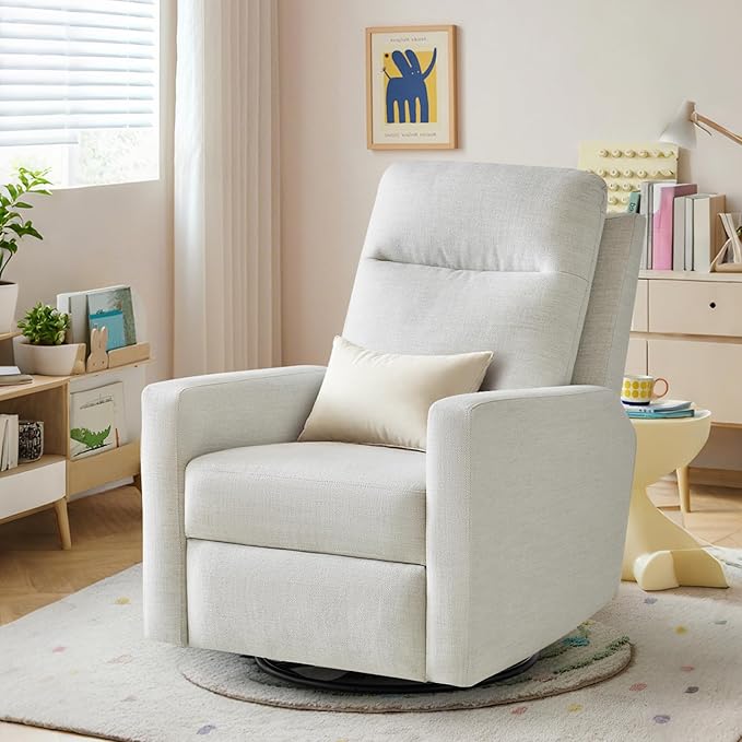 Power Nursery Rocking Chairs, 270° Oversized Swivel Rocker Recliner w/USB & Type-C Charging Port, Rotating Rocking Reclining Nursing Chair for Breastfeeding, Living Room,Bedroom,Beige