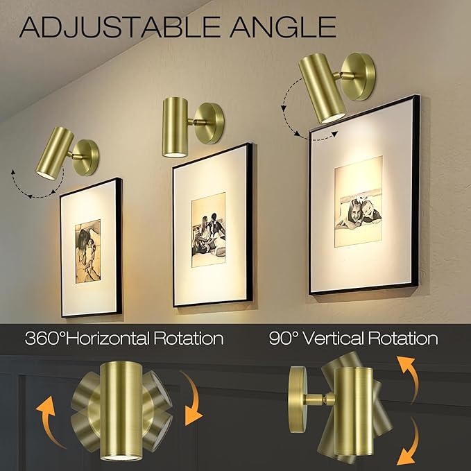 Brass Wall Sconces, Hardwired Wall Sconce Lights, LED Sconces Lighting, Dimmable Wall Mounted Light, Picture Llights for Painting Display Artwork Portrait