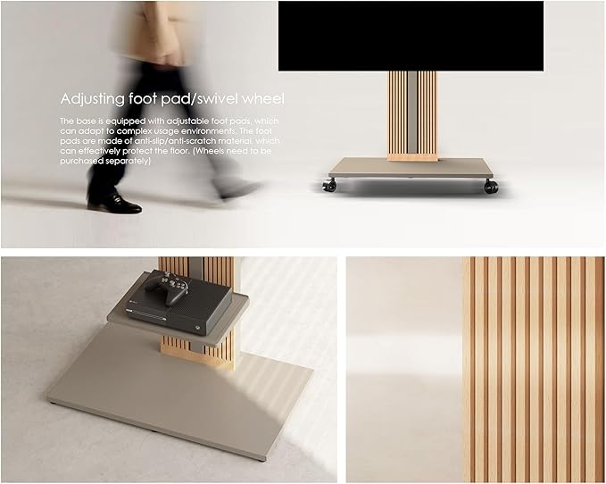 FITUEYES Design Wood TV Stand Swivel Mount with Hidden Back Storage for 55-88 inch TV Screens, Scandinavian Style Tall Floor TV Stand for Home Decor with Reinforced Base, Zen Series,Morandi Khaki