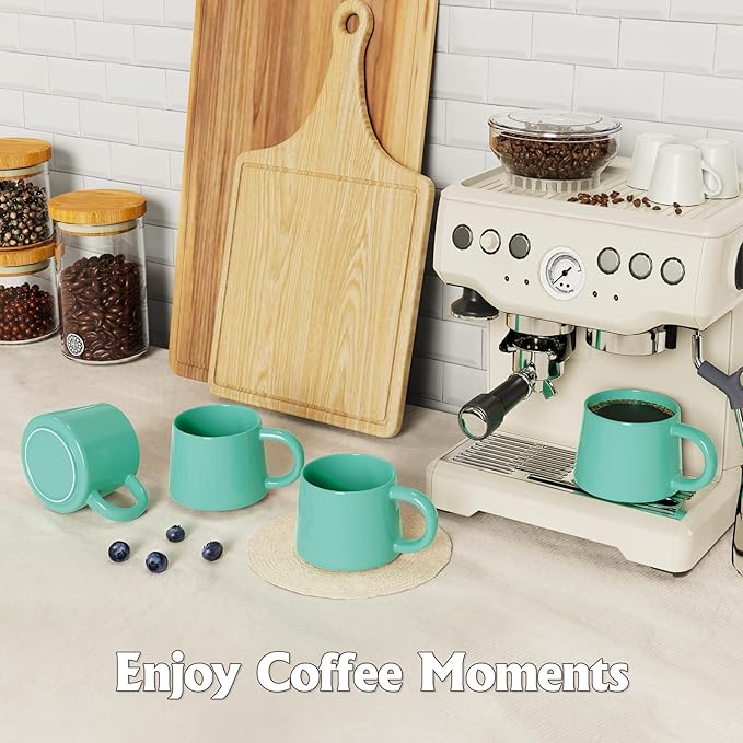 12 oz Coffee Mugs Set of 4, Modern Stackable Coffee Cups Set for Latte, Hot Tea, Cappuccino, Ceramic Coffee Mug Tea Cup, Dishwasher & Microwave Safe, Housewarming Wedding Present (Turquoise)