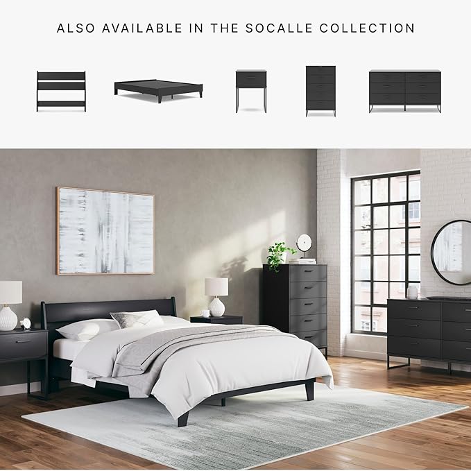 Signature Design by Ashley Socalle Modern Panel Headboard, Queen, Black