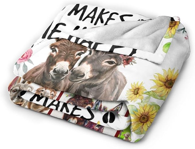 Donkey Blanket Soft Cozy Donkey Plush Throw Blanket Farm Donkey Stuff Decor Warm Lightweight Animal Flannel Fleece Blanket Giftsfor Lover Girls Kids Boys Women Adults Bed Travel 50"x60"