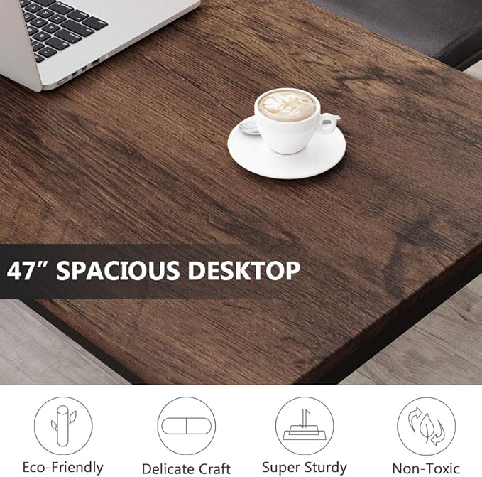 Tribesigns Modern Simple Computer Desk, 47 inch Vintage Office Desk Computer Table, Study Writing Study Desk Workstation for Home Office, Rustic Brown