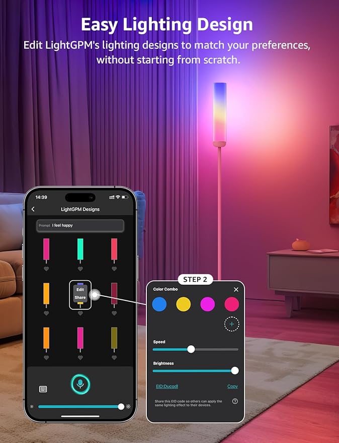 Lepro O1 AI Floor Lamp, 2300LM Smart LED Standing Lamp APP/WiFi Control, Alexa/Google Assistant Enabled, Modern Floor Lamp with Music Sync, DIY Mode, RGBCW &CCT, Lamps for Living Room, Bedroom, Office