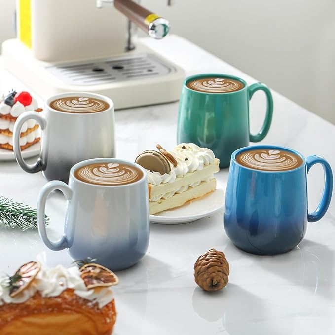 Hasense Ceramic Coffee Mugs Set of 4, 15 OZ Coffee Cups for Women/Men, Engagement Gifts, Microwavable & Dishwasher Safe, Gradient Multicolor