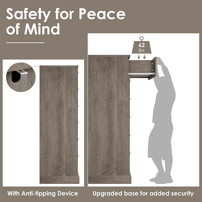 HOSTACK 6 Drawer Dresser for Bedroom, 52" Tall Dresser & Chest of Drawers, 29" W Wood Drawer Chest, Modern Vertical Storage Cabinet for Living Room, Entryway, Hallway