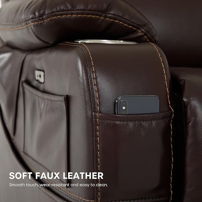 DYNOX Tall Man Lay Flat Chair Large Power Lift Recliner Dual Motor Lift Chairs Recliners for Elderly,Seat Heating,USB/Type-C Charging(Brown, Faux Leather)