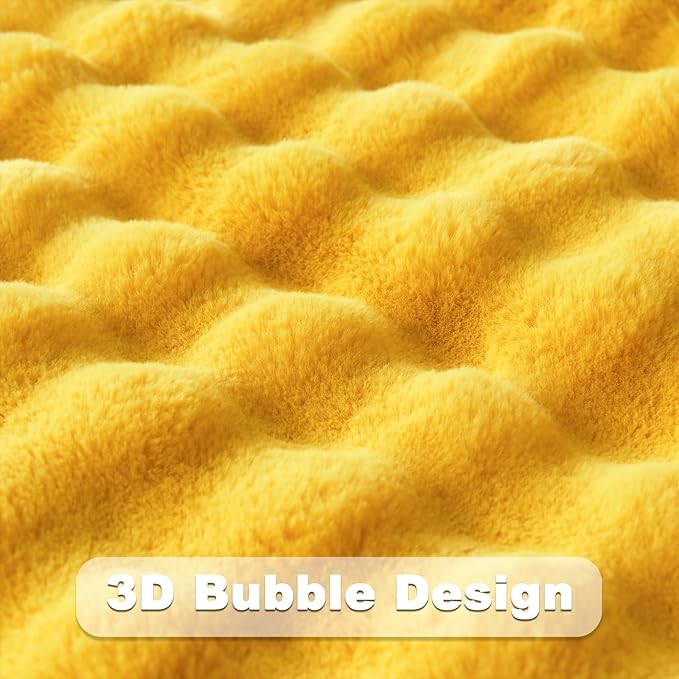 NEWCOSPLAY Faux Fur Throw Blanket Mustard Yellow Bubble Blanket Thick Warm Soft for Couch Sofa Bed 550GSM (Mustard Yellow, Throw(50"x60"))