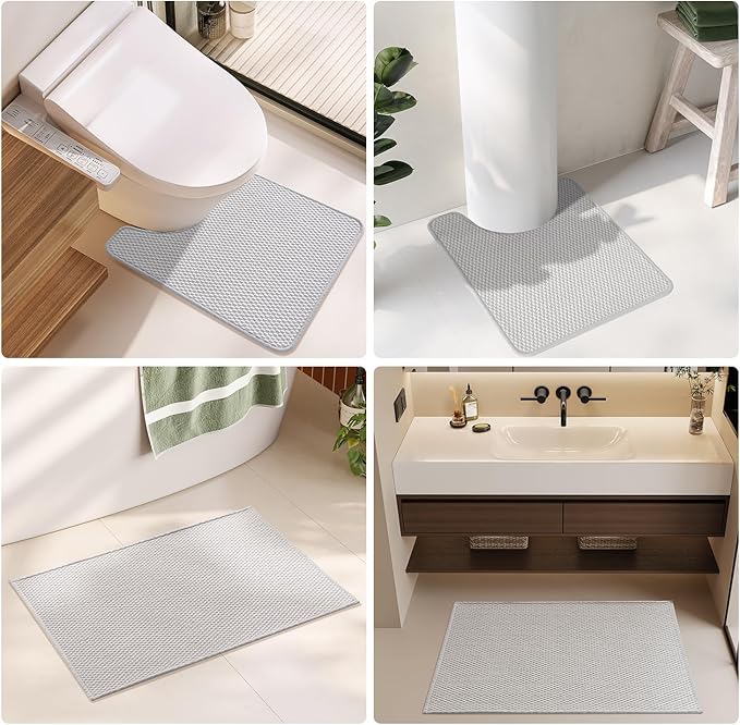 Bathroom Rugs Non Slip Washable, Super Absorbent Thin Bath Mat Quick Dry Low Pile Bathroom Rug, Light Grey 24"x36"