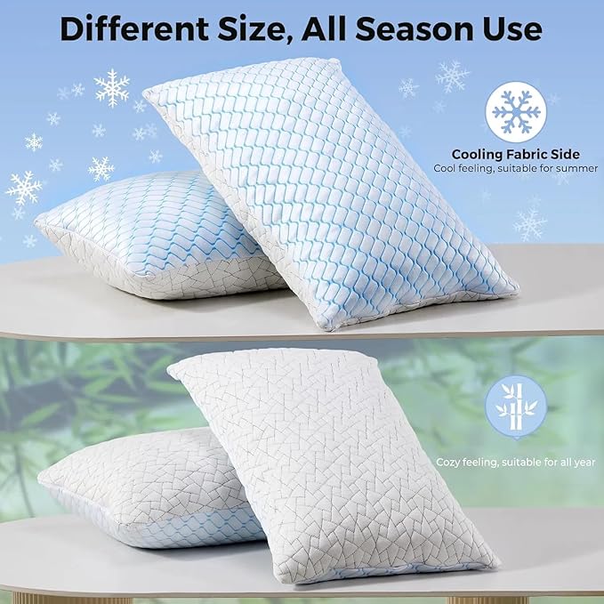puredown King Size Pillows Set of 2, Shredded Memory Foam Pillows, Cooling Pillow King 2 Pack, Foam Pillow for Sleeping, Adjustable Firm Bed Pillow for Side, Back and Stomach Sleepers