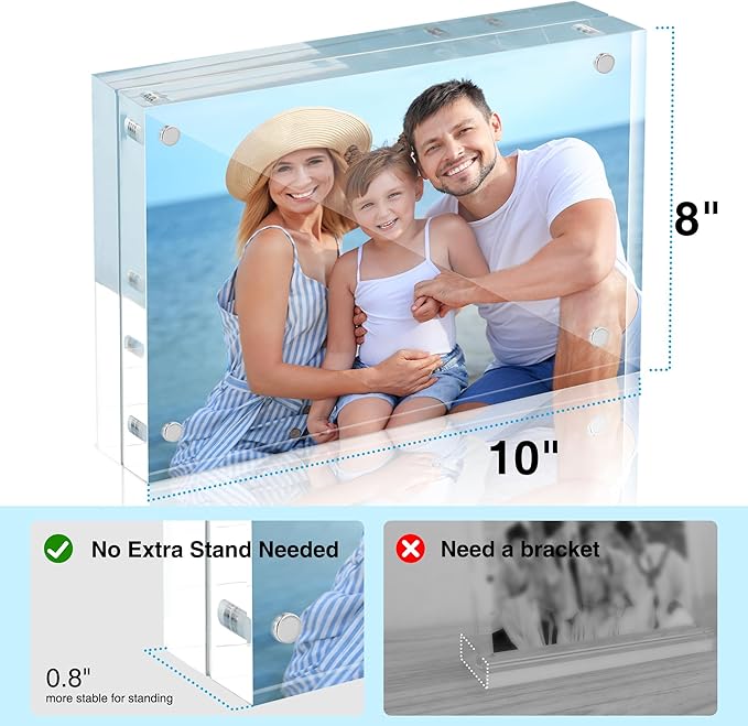 HOUSE DAY Acrylic Picture Frames 8x10, 6 Pack Magnetic 8x10 Picture Frame, Double Sided Clear 8 x 10 Photo Frame with Microfiber Cloth, Frameless FreeStanding 8x10 Frame Gift for Desktop Display