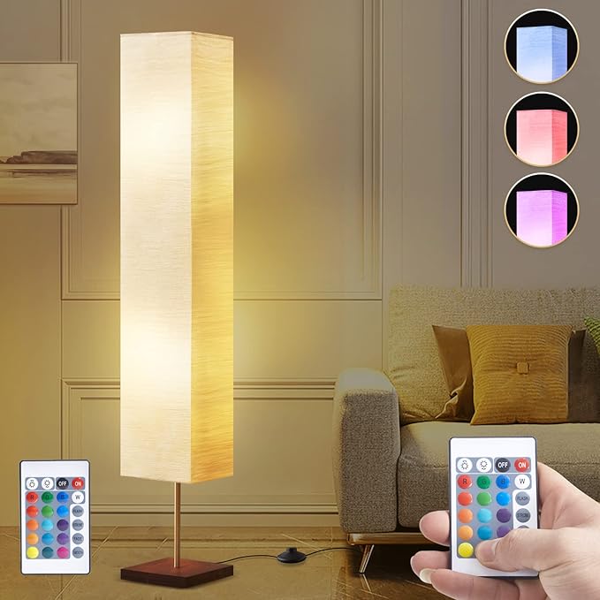 GyroVu 65“ Floor Lamp for Living Room, RGB Color Changing-2700K-6000K Corner Floor Lamp Standing Lamp for Living Room, Tall lamp with Remote Control for Bedroom, Office Beige(Bulbs Included)