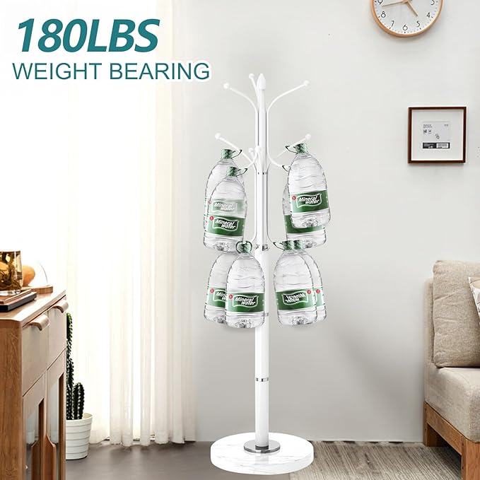 Coat Rack with Natural Marble Base, Metal Modern Coat Racks Freestanding, Coat Rack Stand with 12 Hooks, Coat Tree Hats Hanger Stand for Entryway, Hallway (12 Hooks-White)