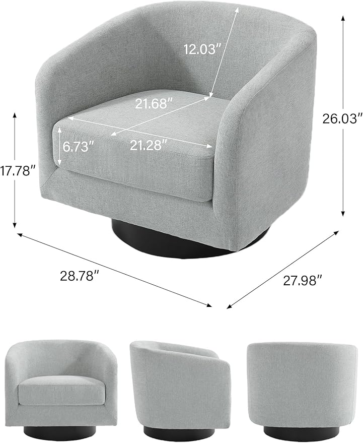 Swivel Barrel Accent Chair, Modern Round Chenille Fabric Arm Chair for Living Room, Bedroom, Comfy Club Reading Chairs for Adults（Chenille Fabric, Light Grey, Set of 2