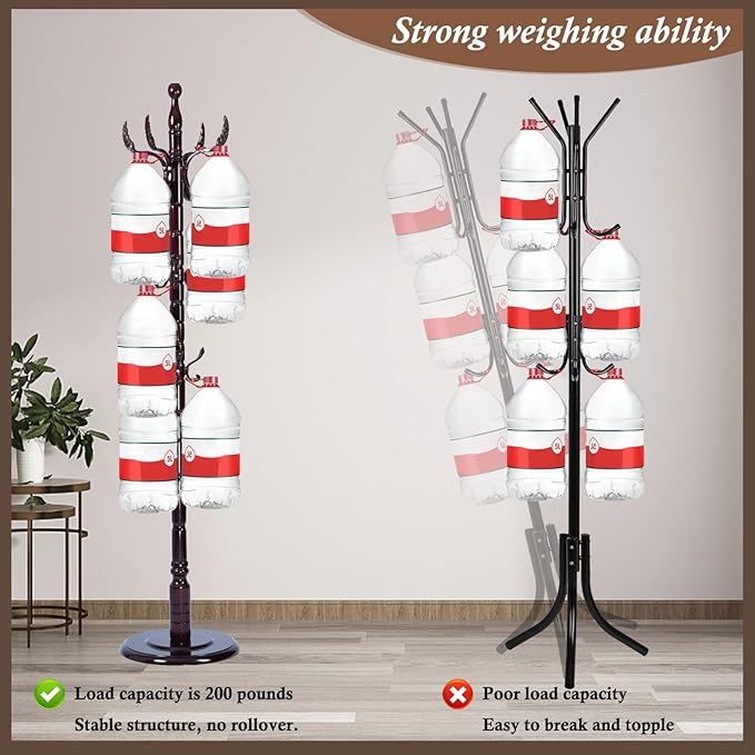 Wooden Coat Rack Freestanding, Vintage Coat Racks with Sturdy Round Base, Adjustable Height 37.40"-72.83" Entrance Coat Rack for Bedroom Living Room Entryway (Solid Wood Fenghuang Gou)