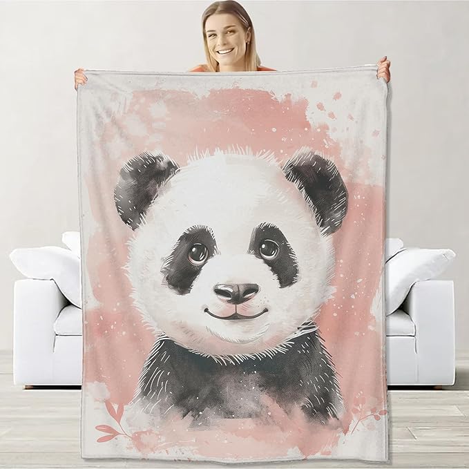 Panda Blanket for Boys Girls Teen, Flannel Panda Blankets Gifts, Pink Panda Throw Blanket for Sofa Couch Bed Living Room Soft Warm Cozy Panda Decor 40" x 50"