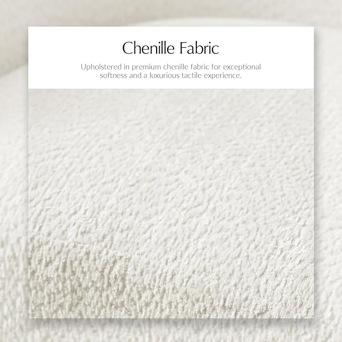 HULALA HOME Chenille Swivel Accent Chair, Fully Assembled, Comfy Upholstery Barrel Armchair with Sturdy Solid Wood Base, Ivory